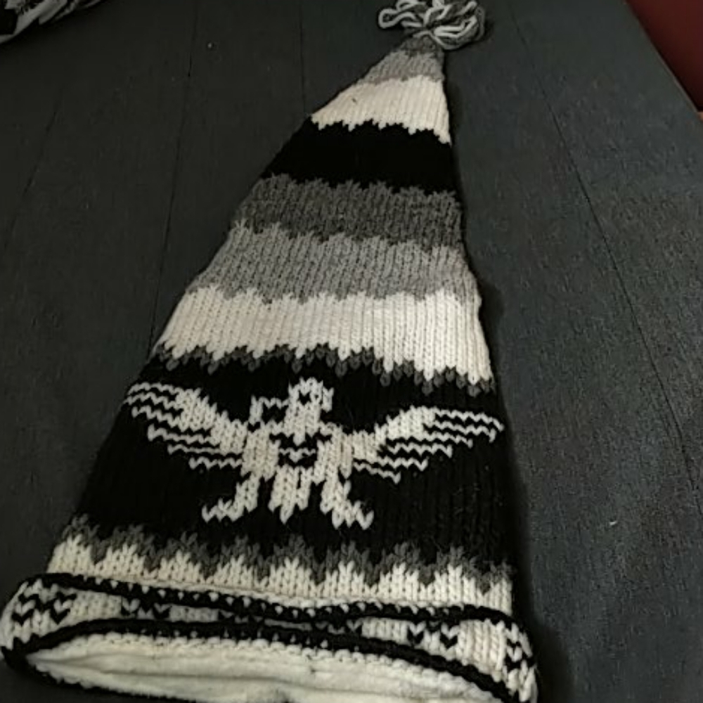 Long funky eagle handmade wool hat